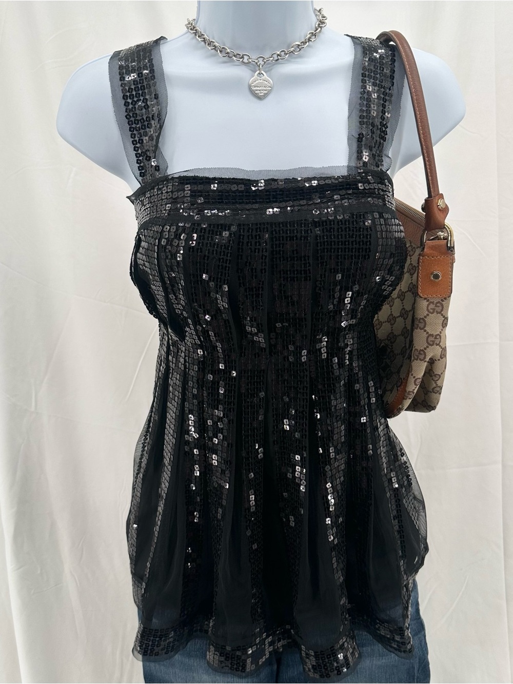 Babydoll Y2K Sequined Black Top